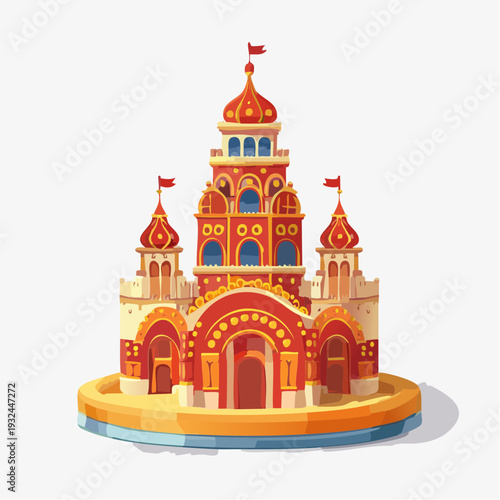 Ornate fantasy castle with multiple towers and arches.