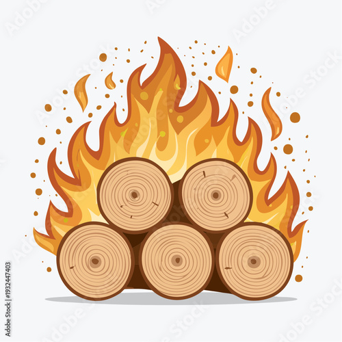 Illustration of burning firewood logs with vibrant flames.