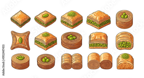 Assorted Baklava Pastries A Sweet Middle Eastern Dessert Collection.