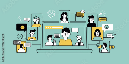 Diverse group of people connecting through a video conference call online