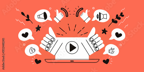 Digital communication and positive feedback concepts illustrated with playful graphics