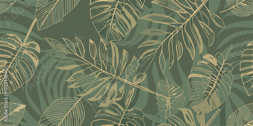 Elegant tropical leaves create a seamless artistic background pattern
