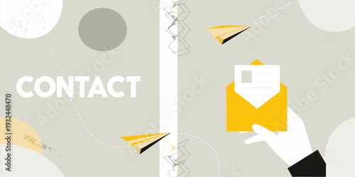 Contact information design with paper airplanes and a letter envelope