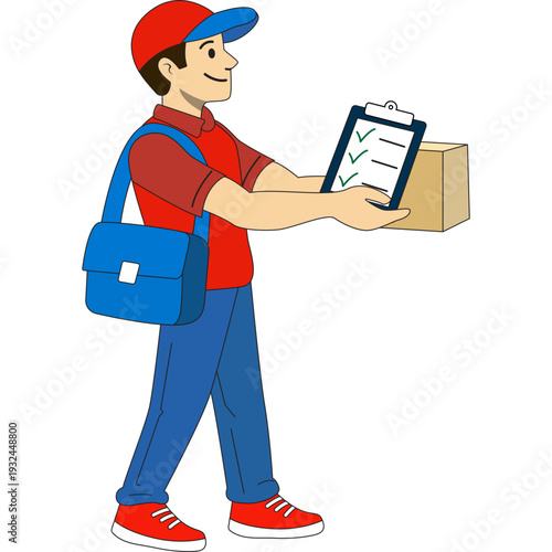 Delivery Person Holding Package and Checklist