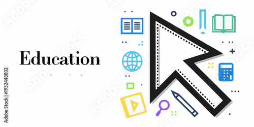 Education concept with icons representing learning and technology