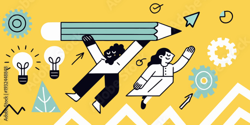 Creative collaboration and idea generation illustrated with a playful design