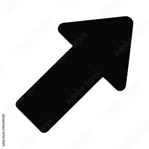 Black arrow pointing to the upper right on a white background direction