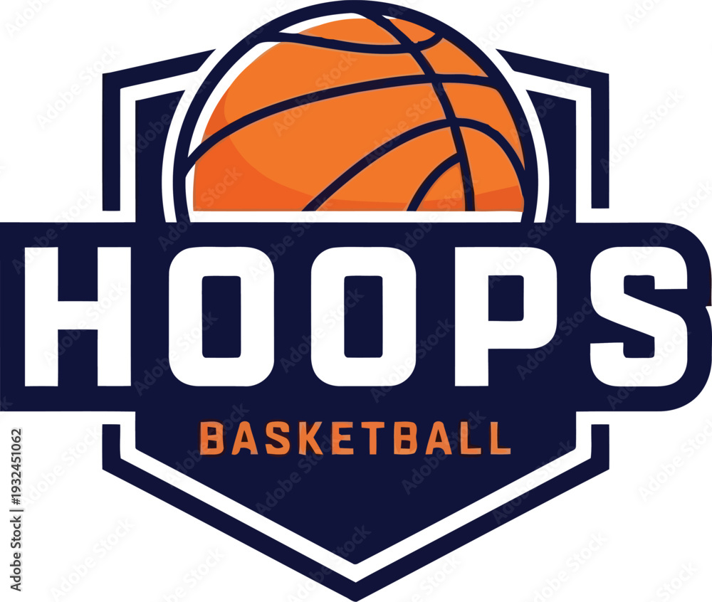 Obraz premium Professional basketball sports team logo design featuring a ball and shield emblem for hoops.
