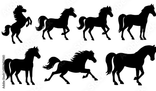 Cartoon Horse Vector Set Different Breeds Prancing Galloping Standing Illustration