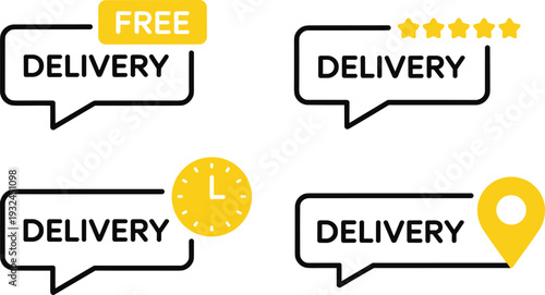 Delivery icons with free, stars, clock, and location pin Keywords: delivery, free, stars, clock, location pin, shipping, service