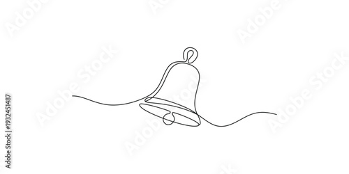 Single continuous line drawing of a classic hand bell with a clapper on a white background.