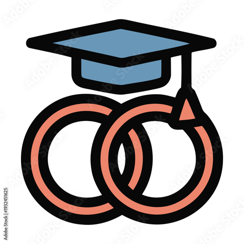 Graduation cap with intertwined orange and black rings symbolizing education and gender equality