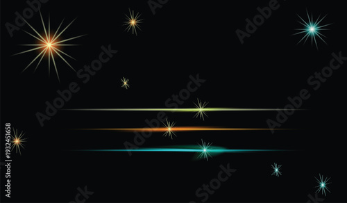 Abstract lights lines on png. Vector laser beams. Glowing streaks on dark background. Luminous neon lines isolated on trasparent backgound.