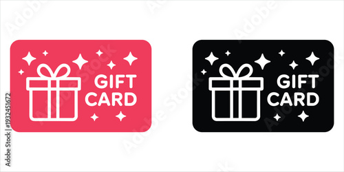 Gift Card Icons Red and Black with Sparkles and Gift Box vector