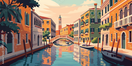 Serene Venetian canal scene with gondolas and historic buildings