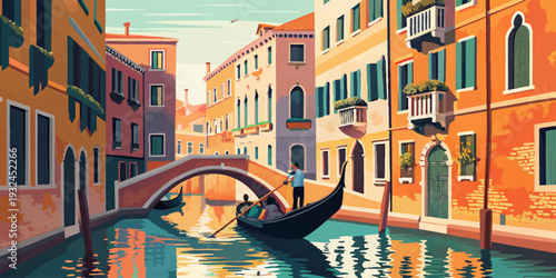 Romantic Venetian canal scene with gondola and historic buildings