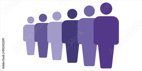 Line Of People Silhouettes In Purple Tones Facing Right With Gradual Size Change standing group