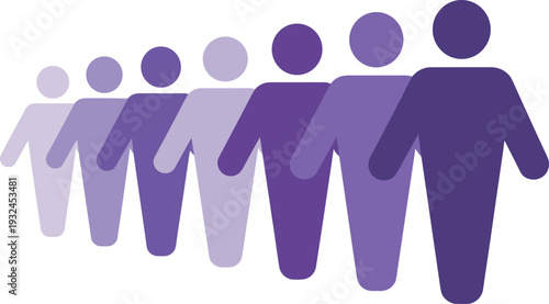 Row Of People Silhouettes In Graduated Purple Tones Facing Right standing group
