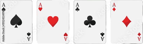 Four Aces Playing Cards Set Spades Hearts Clubs Diamonds Casino Poker Vector Illustration