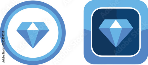 Two blue diamond icons one in a circle and one in a rounded square jewel precious stone
