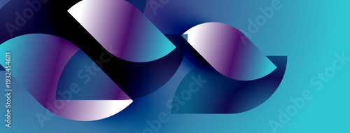 Abstract ribbons intertwine, creating dynamic shapes. Blue, purple hues blend, suggesting movement, fluidity. Modern design element.