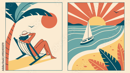 vector illustration of a summer beach