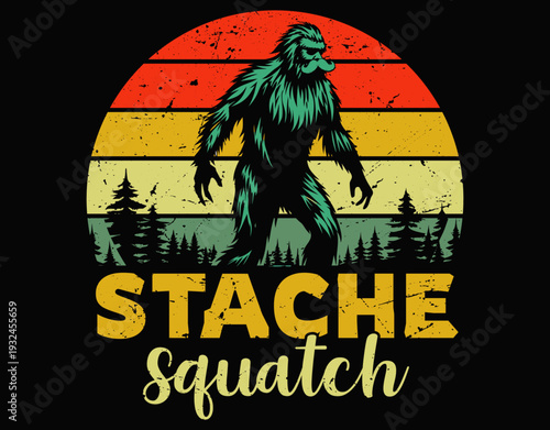 Funny Mustache Sasquatch Retro Style Design - printable editable vector art file.
