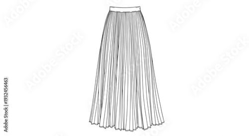 Pleated long skirt line art black and white illustration