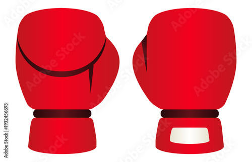 格闘技でスポーツのボクシングやキックボクシングで手にはめるグローブを赤や白のグラデーションを付けてデザインしたベクターのイラストのグラフィックの素材