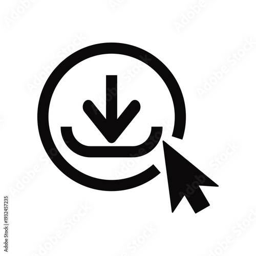 Black download icon with cursor arrow indicating an action for data transfer