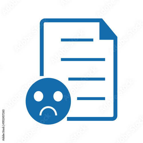 Blue document icon with a sad face symbol indicating negative feedback or poor service