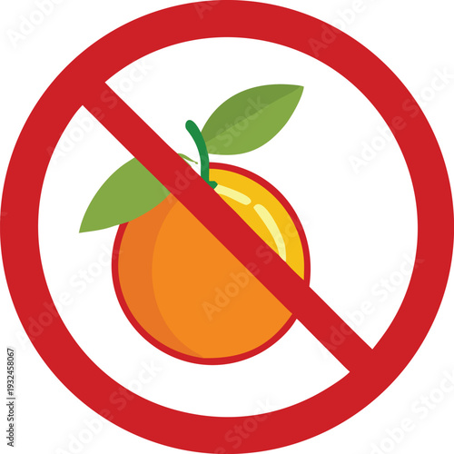 No Orange Fruit Symbol Prohibition Sign Flat Design