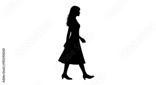 Silhouette of a Woman Walking in a Dress.