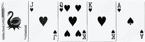 Playing Cards Royal Flush with Joker Card Spades Suit Poker Hand Casino Gambling Concept Vector Illustration