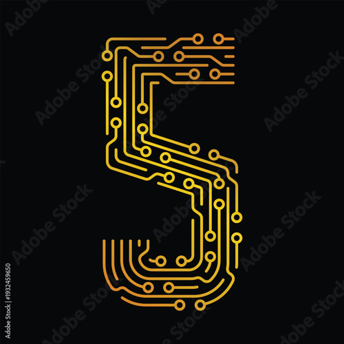 Circuit board number five digital technology concept