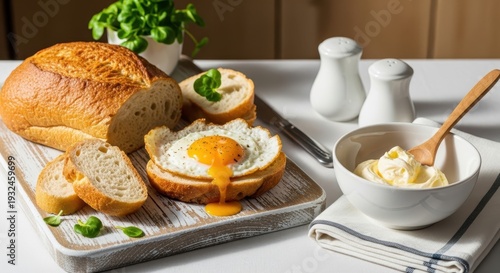Savory Egg Breakfast on Toasted Bread with Fresh Parsley and Butter