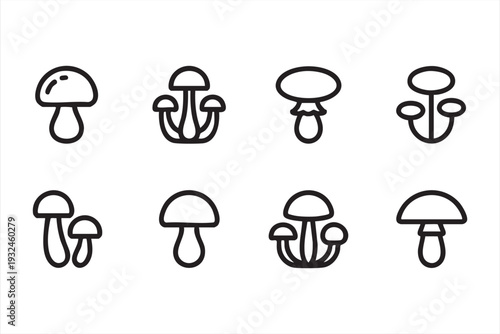 Monochrome Mushroom Icons for Nature and Food Graphics