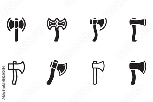 Black Axe Icon Set Featuring Woodcutting and Battle Axes