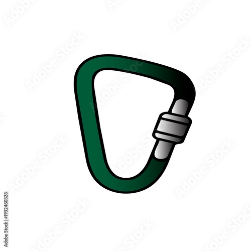 Minimalist green carabiner with a silver screw gate. This clean, flat-style icon represents safety, climbing, and outdoor adventure for sports and recreation-themed branding and logos.