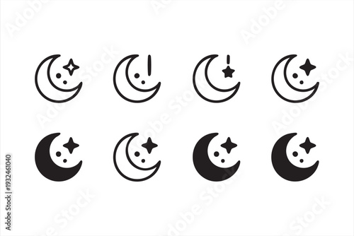 Islamic Crescent and Star Line Icons for Ramadan Themes