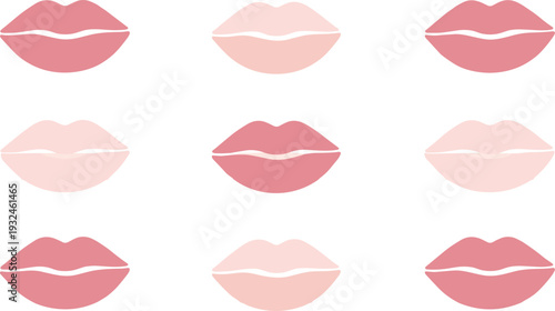 Minimal Pink Lips Collection with Soft Nude Shades and Simple Beauty Makeup Style Vector Illustration Set