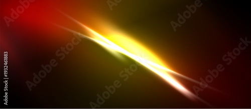Abstract light streaks, vibrant colors blend. Red, yellow, orange gradients create dynamic energy, dark background emphasizes luminosity.