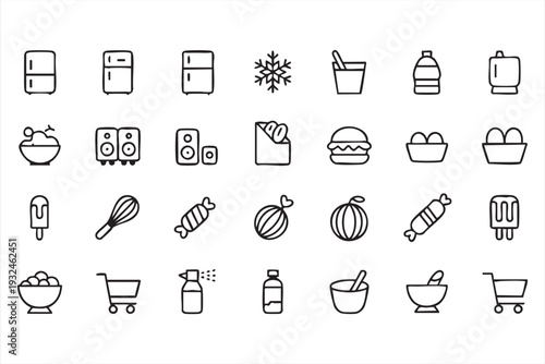Simple Food and Kitchen Outline Icon Pack for Digital Design