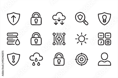 Digital Protection Line Icon Pack for Apps and Web Design