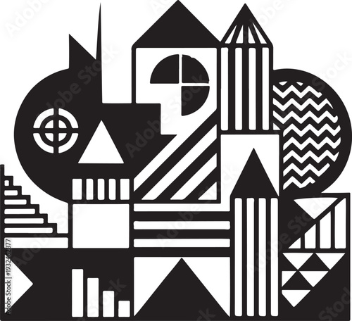 Abstract Geometric Black and White Pattern, Modern Minimal Vector Shapes Background Design