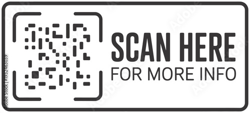 Scan here for more info black frame set with QR code and barcode for printable sticker template including digital payment label vector illustration for retail.