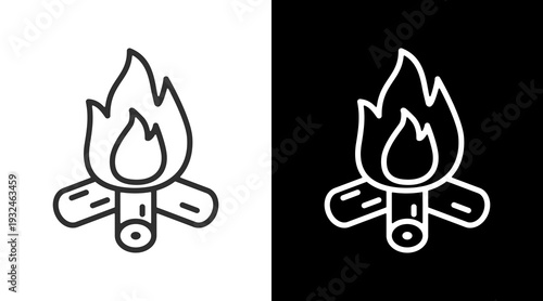 Bonfire White Icon Set Vector 