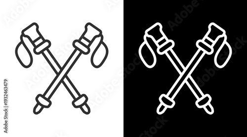 Trekking Pole White Icon Set Vector 