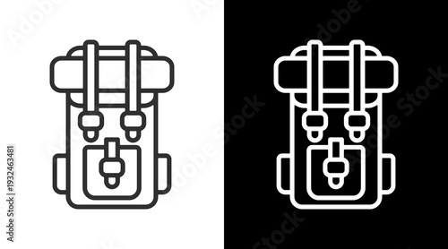 Backpack White Icon Set Vector 