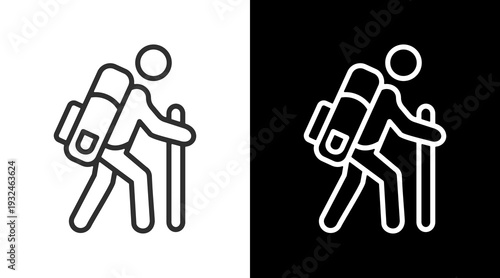 Hiking White Icon Set Vector 